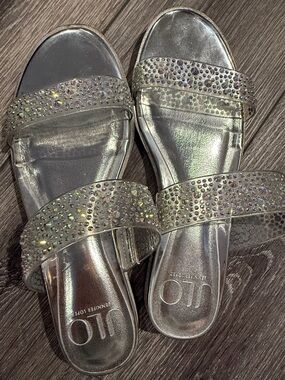 Jennifer Lopez Iridescent Crystal Double-Band Slide Sandals